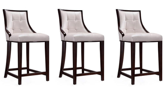 Manhattan Comfort - Fifth Avenue Faux Leather Counter Stool with Beech Wood Legs in Pearl White and Walnut - Set of 3 - 3-CS012-PW veiw 1