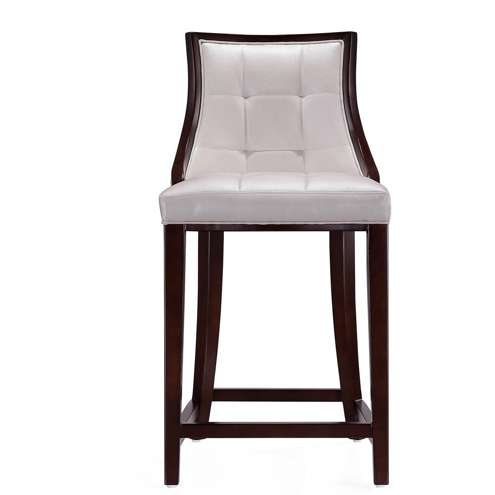 Manhattan Comfort - Fifth Avenue Faux Leather Counter Stool with Beech Wood Legs in Pearl White and Walnut - Set of 3 - 3-CS012-PW veiw 2