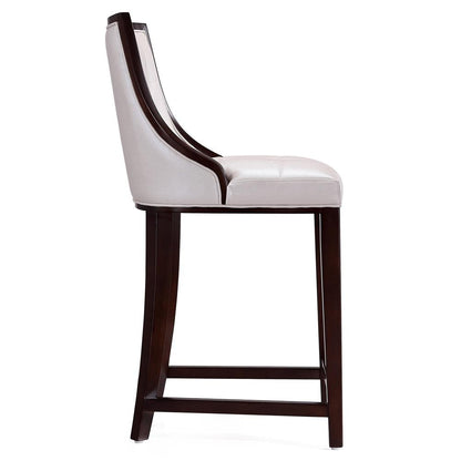 Manhattan Comfort - Fifth Avenue Faux Leather Counter Stool with Beech Wood Legs in Pearl White and Walnut - Set of 3 - 3-CS012-PW veiw 5
