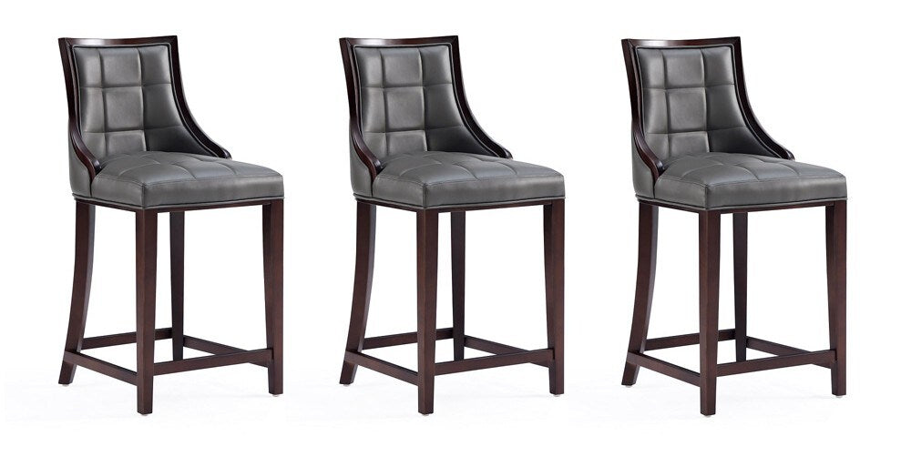 Manhattan Comfort - Fifth Avenue Faux Leather Counter Stool with Beech Wood Legs in Pebble Grey - Set of 3 - 3-CS012-PE veiw 1