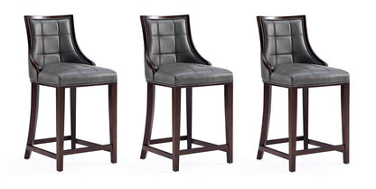 Manhattan Comfort - Fifth Avenue Faux Leather Counter Stool with Beech Wood Legs in Pebble Grey - Set of 3 - 3-CS012-PE veiw 1