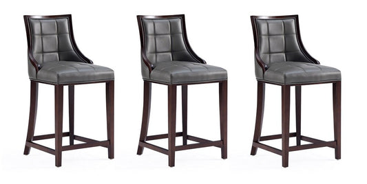 Manhattan Comfort - Fifth Avenue Faux Leather Counter Stool with Beech Wood Legs in Pebble Grey - Set of 3 - 3-CS012-PE veiw 1