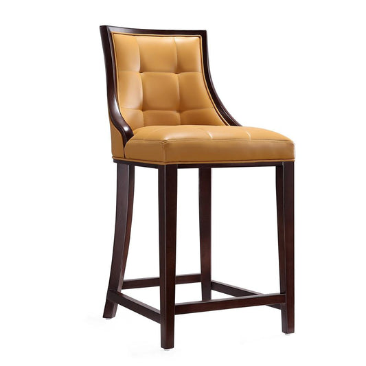 Manhattan Comfort - Fifth Avenue Faux Leather Counter Stool with Beech Wood Legs in Camel and Dark Walnut - CS012-CL veiw 1