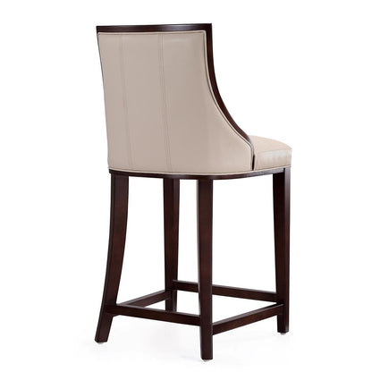Manhattan Comfort - Fifth Avenue Faux Leather Counter Stool with Beech Wood Legs in Cream and Dark Walnut - CS012-CR veiw 3