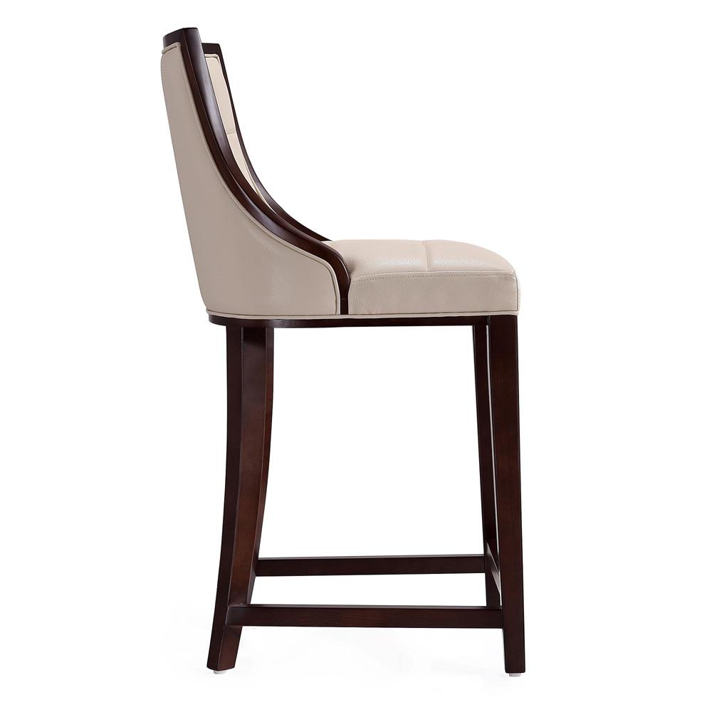 Manhattan Comfort - Fifth Avenue Faux Leather Counter Stool with Beech Wood Legs in Cream and Dark Walnut - CS012-CR veiw 4