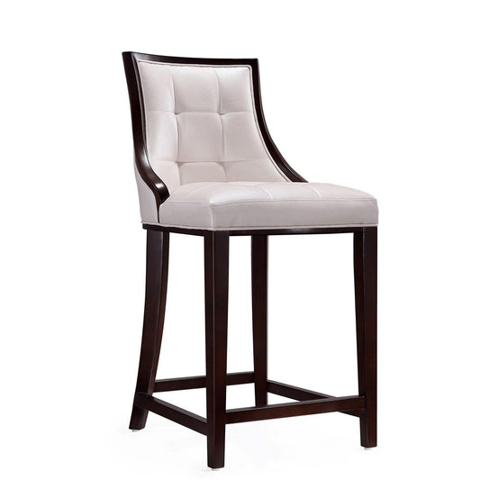 Manhattan Comfort - Fifth Avenue Faux Leather Counter Stool with Beech Wood Legs in Pearl White and Walnut - CS012-PW veiw 1