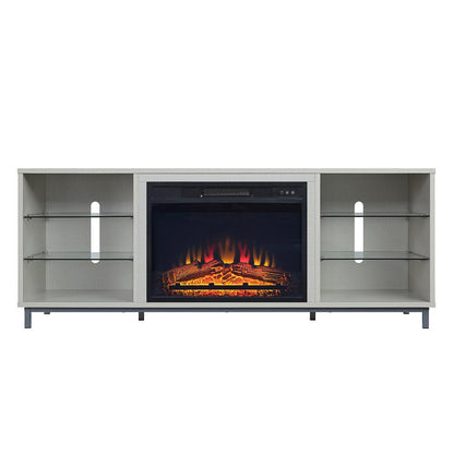 Manhattan Comfort - Fireplace and Brighton Fireplace with 8 Fixed Shelves in BlackBeige - FP4-BG veiw 1