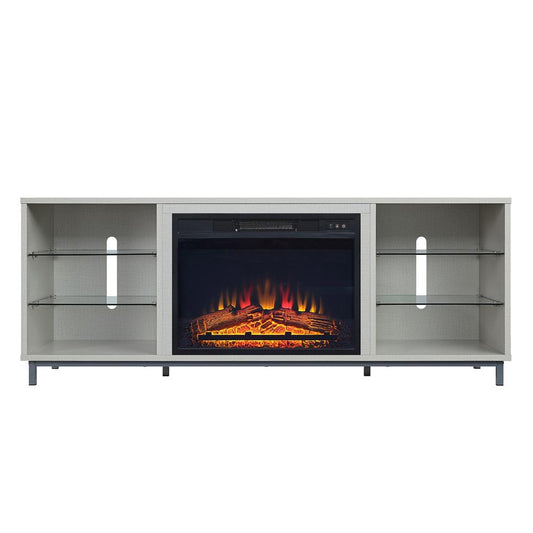 Manhattan Comfort - Fireplace and Brighton Fireplace with 8 Fixed Shelves in BlackBeige - FP4-BG veiw 1