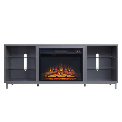 Manhattan Comfort - Fireplace and Brighton Fireplace with 8 Fixed Shelves in BlackGrey - FP4-GY veiw 1