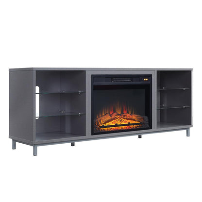 Manhattan Comfort - Fireplace and Brighton Fireplace with 8 Fixed Shelves in BlackGrey - FP4-GY veiw 2