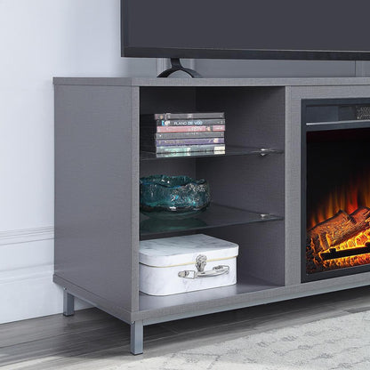Manhattan Comfort - Fireplace and Brighton Fireplace with 8 Fixed Shelves in BlackGrey - FP4-GY veiw 9
