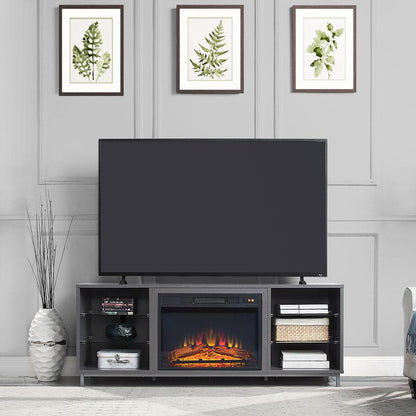 Manhattan Comfort - Fireplace and Brighton Fireplace with 8 Fixed Shelves in BlackGrey - FP4-GY veiw 10