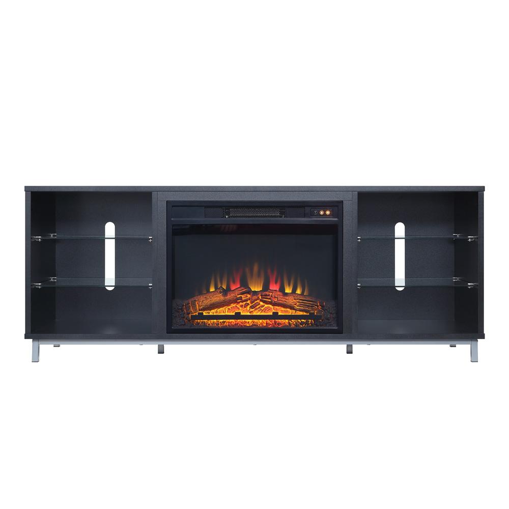 Manhattan Comfort - Fireplace and Brighton Fireplace with 8 Fixed Shelves in BlackOnyx - FP4-BL veiw 1