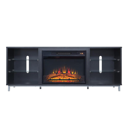 Manhattan Comfort - Fireplace and Brighton Fireplace with 8 Fixed Shelves in BlackOnyx - FP4-BL veiw 1