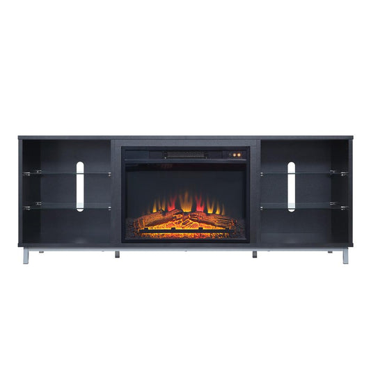 Manhattan Comfort - Fireplace and Brighton Fireplace with 8 Fixed Shelves in BlackOnyx - FP4-BL veiw 1