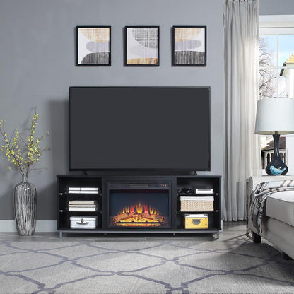 Manhattan Comfort - Fireplace and Brighton Fireplace with 8 Fixed Shelves in BlackOnyx - FP4-BL veiw 10