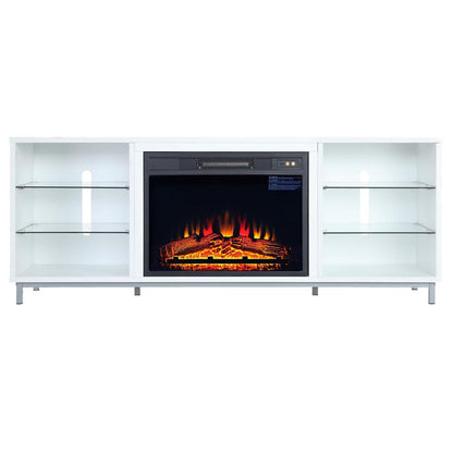 Manhattan Comfort - Fireplace and Brighton Fireplace with 8 Fixed Shelves in BlackWhite - FP4-WH veiw 1