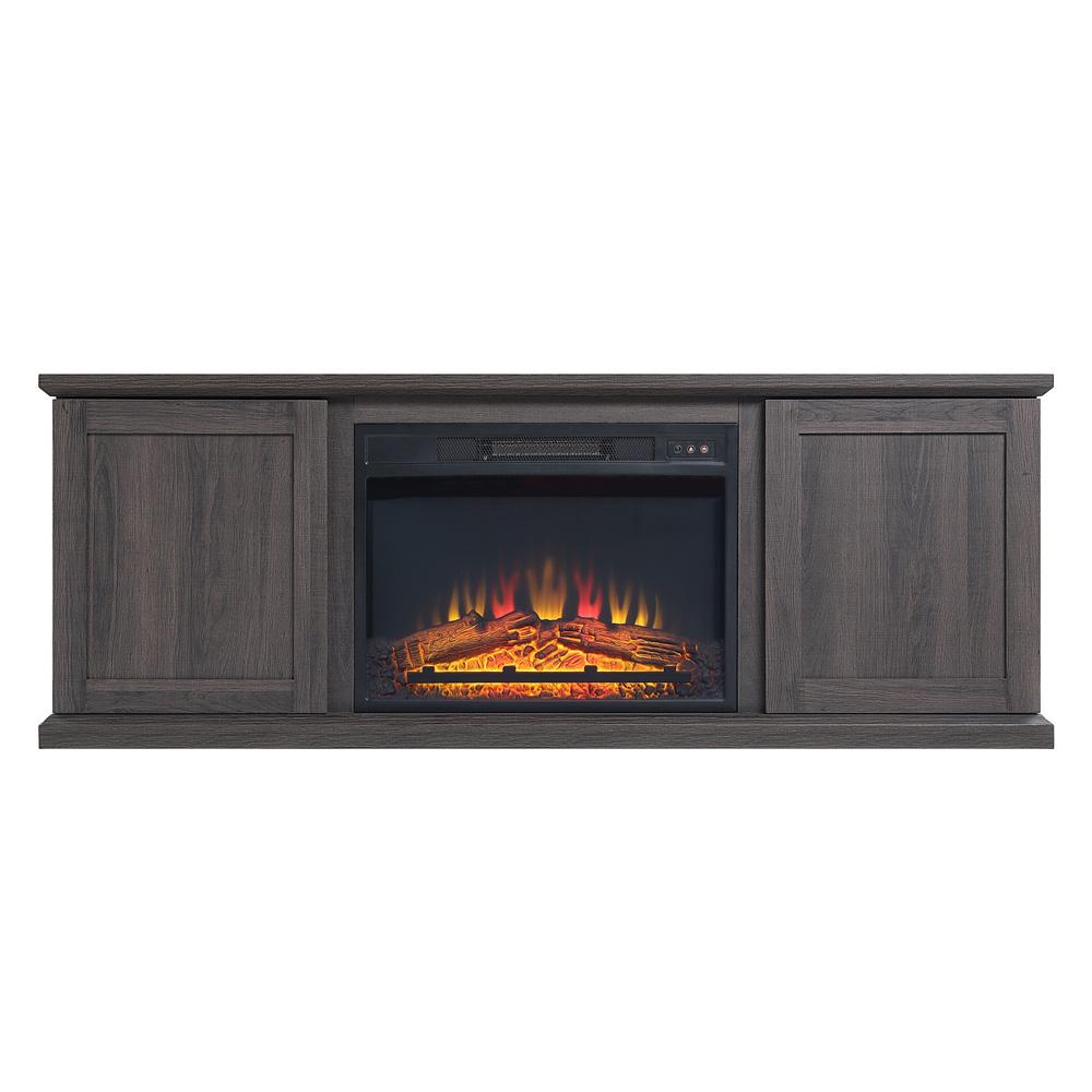 Manhattan Comfort - Fireplace and Franklin Fireplace with 6 Fixed Shelves in BlackBrown - FP3-BR veiw 1