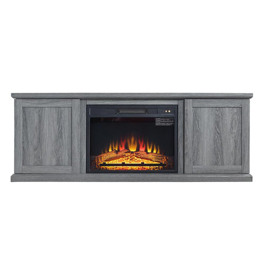 Manhattan Comfort - Fireplace and Franklin Fireplace with 6 Fixed Shelves in BlackGrey - FP3-GY veiw 1