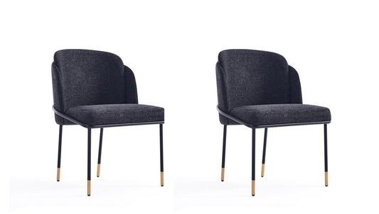 Manhattan Comfort - Flor Twill Weave Dining Chair with Metal Legs in Black - Set of 2 - 2-DC052-BK veiw 1