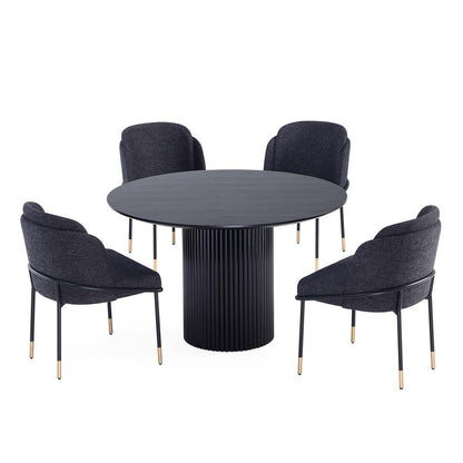 Manhattan Comfort - 5-Piece Flor and Hathaway Twill Weave Dining with Dining Chair - MetalDining Table - American Solid Ash Wood Legs in Black - 4-DT03DC052-BK veiw 1