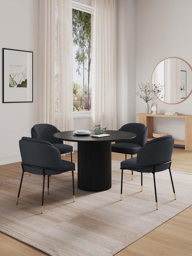 Manhattan Comfort - 5-Piece Flor and Hathaway Twill Weave Dining with Dining Chair - MetalDining Table - American Solid Ash Wood Legs in Black - 4-DT03DC052-BK veiw 11