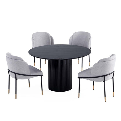 Manhattan Comfort - 5-Piece Flor and Hathaway Twill Weave Dining with Dining Chair - MetalDining Table - American Solid Ash Wood Legs in GreyBlack - 4-DT03DC052-GY veiw 1