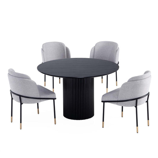 Manhattan Comfort - 5-Piece Flor and Hathaway Twill Weave Dining with Dining Chair - MetalDining Table - American Solid Ash Wood Legs in GreyBlack - 4-DT03DC052-GY veiw 1