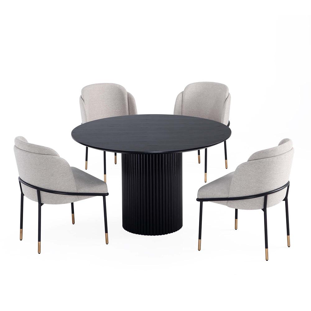 Manhattan Comfort - 5-Piece Flor and Hathaway Twill Weave Dining with Dining Chair - MetalDining Table - American Solid Ash Wood Legs in WheatBlack - 4-DT03DC052-WT veiw 1