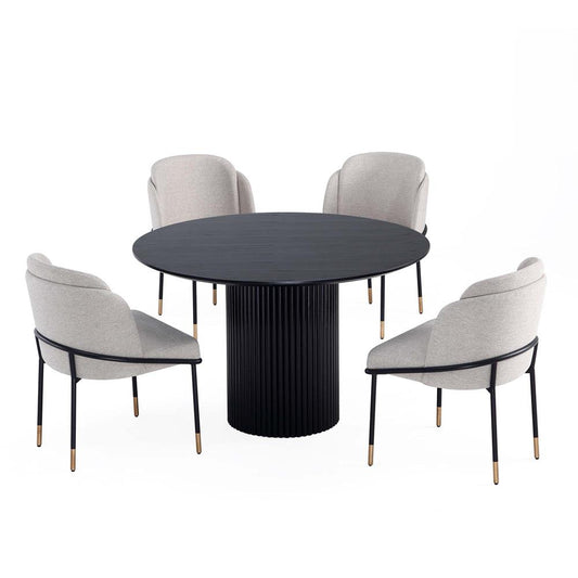 Manhattan Comfort - 5-Piece Flor and Hathaway Twill Weave Dining with Dining Chair - MetalDining Table - American Solid Ash Wood Legs in WheatBlack - 4-DT03DC052-WT veiw 1