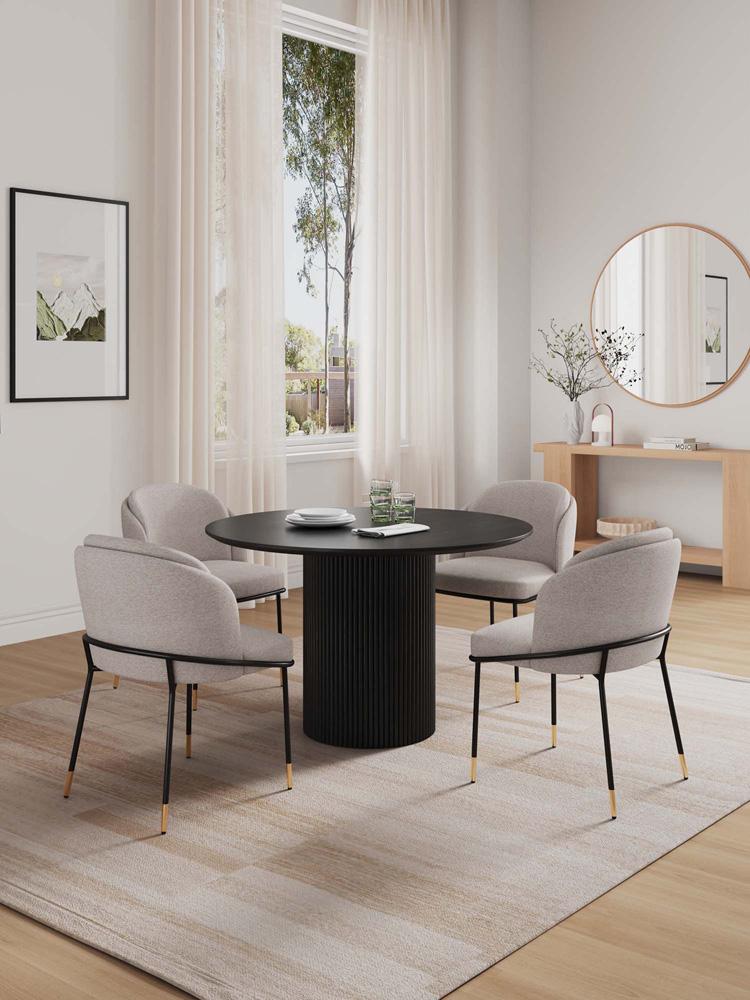 Manhattan Comfort - 5-Piece Flor and Hathaway Twill Weave Dining with Dining Chair - MetalDining Table - American Solid Ash Wood Legs in WheatBlack - 4-DT03DC052-WT veiw 11