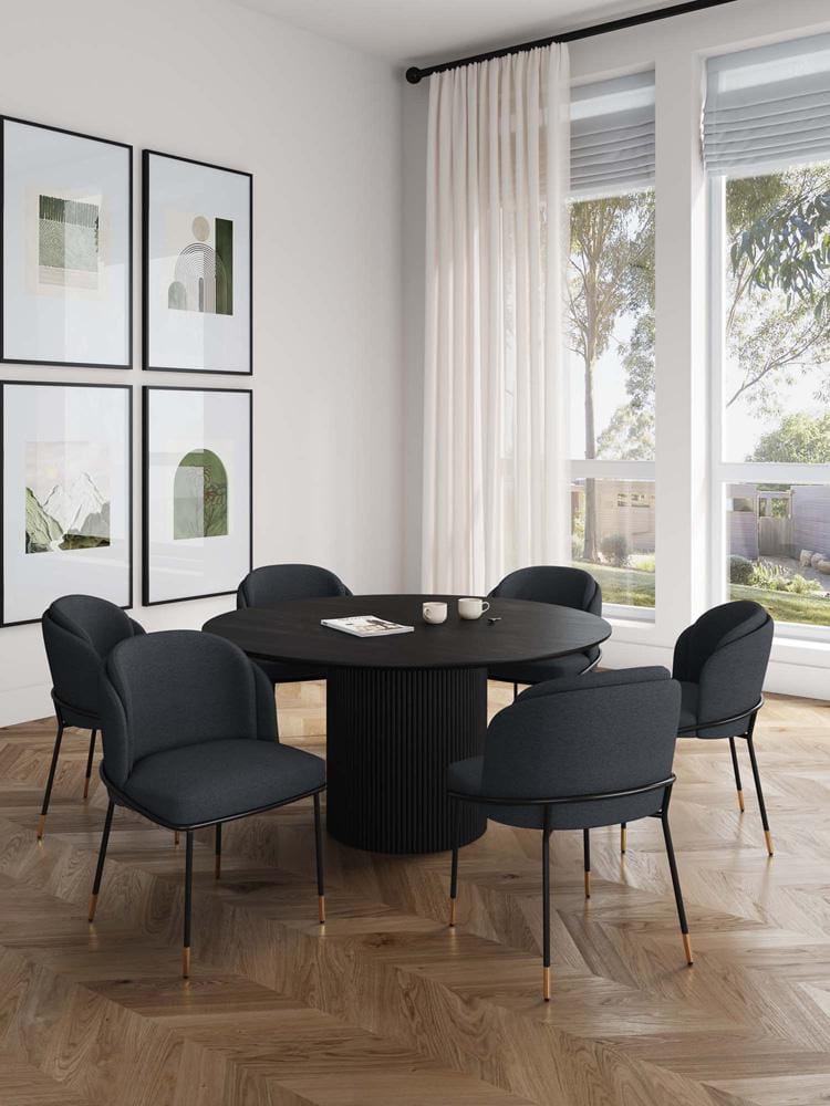 Manhattan Comfort - 7-Piece Flor and Hathaway Twill Weave Dining with Dining Chair - MetalDining Table - American Solid Ash Wood Legs in Black - 6-DT05DC052-BK veiw 10