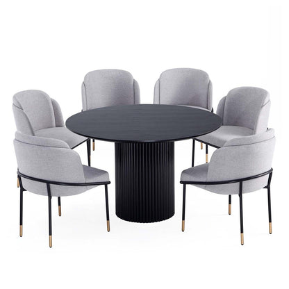 Manhattan Comfort - 7-Piece Flor and Hathaway Twill Weave Dining with Dining Chair - MetalDining Table - American Solid Ash Wood Legs in GreyBlack - 6-DT05DC052-GY veiw 1
