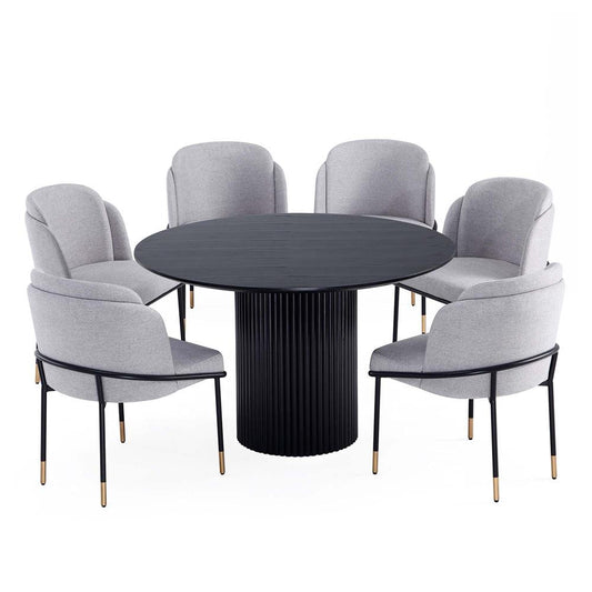 Manhattan Comfort - 7-Piece Flor and Hathaway Twill Weave Dining with Dining Chair - MetalDining Table - American Solid Ash Wood Legs in GreyBlack - 6-DT05DC052-GY veiw 1