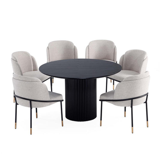 Manhattan Comfort - 7-Piece Flor and Hathaway Twill Weave Dining with Dining Chair - MetalDining Table - American Solid Ash Wood Legs in WheatBlack - 6-DT05DC052-WT veiw 1