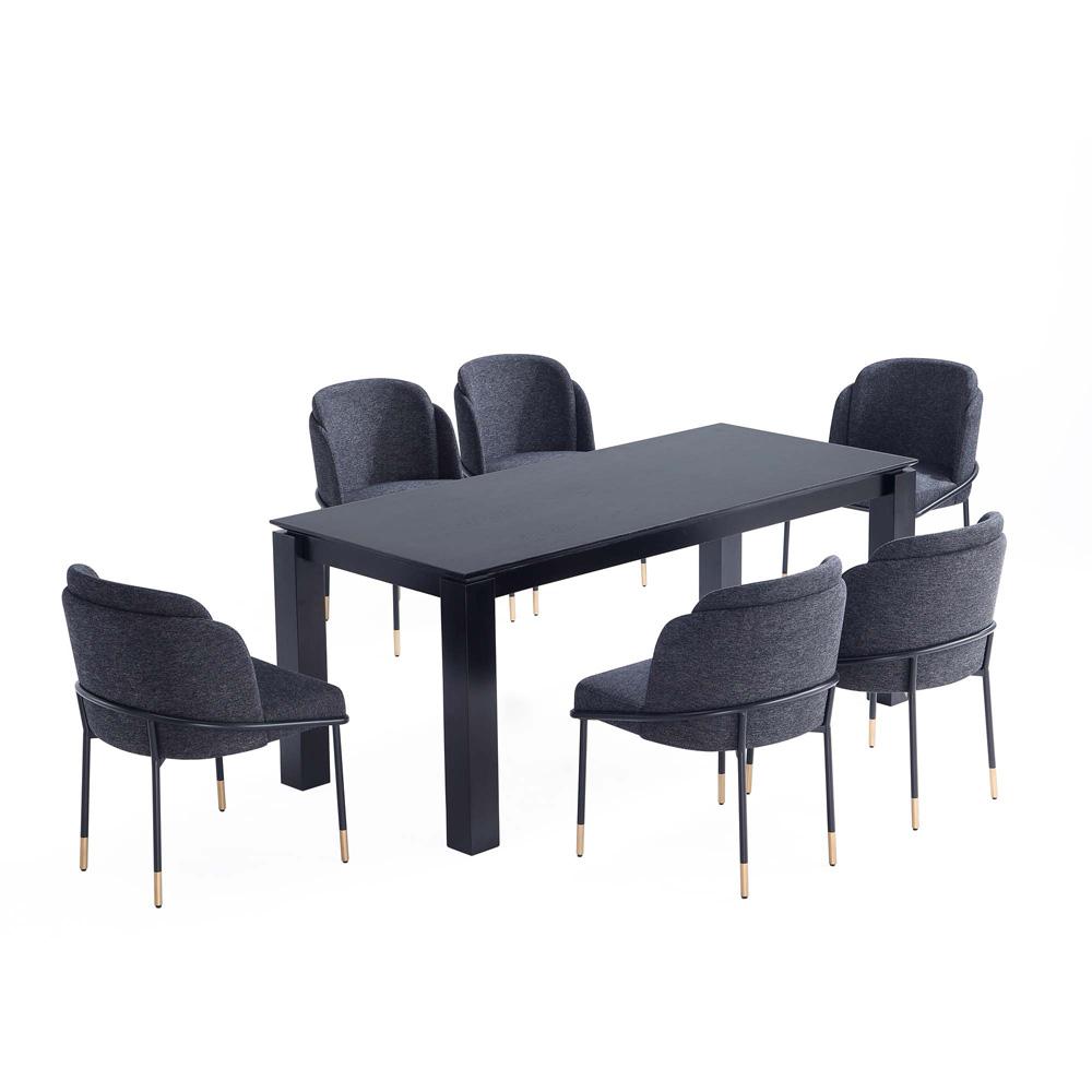 Manhattan Comfort - 7-Piece Flor and Rockaway Twill Weave Dining Set in Black - 6-DT02DC052-BK veiw 1