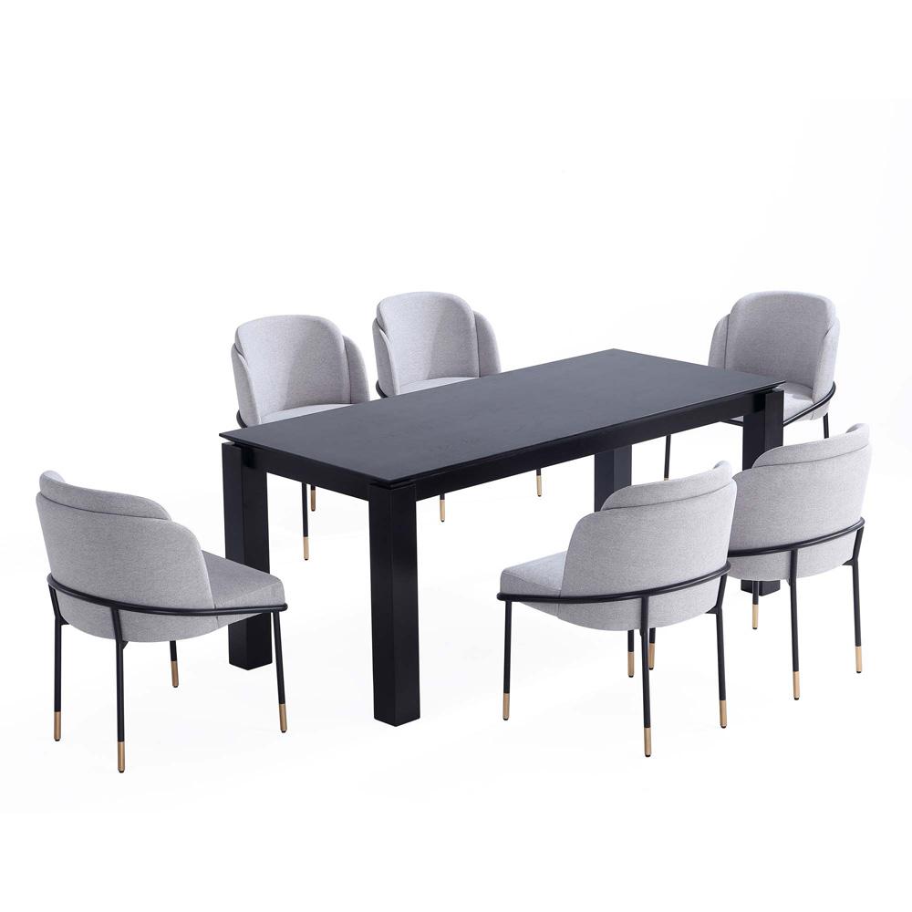 Manhattan Comfort - 7-Piece Flor and Rockaway Twill Weave Dining Set in GreyBlack - 6-DT02DC052-GY veiw 1
