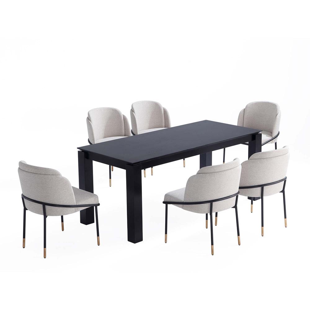 Manhattan Comfort - 7-Piece Flor and Rockaway Twill Weave Dining Set in WheatBlack - 6-DT02DC052-WT veiw 1