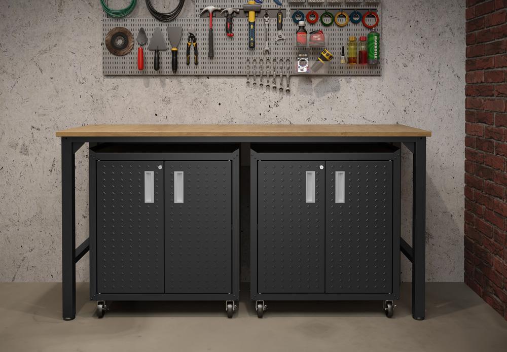Manhattan Comfort - 3-Piece Fortress Garage Set with 4 Adjustable Shelves in Charcoal Grey - 14GMC-CH veiw 12