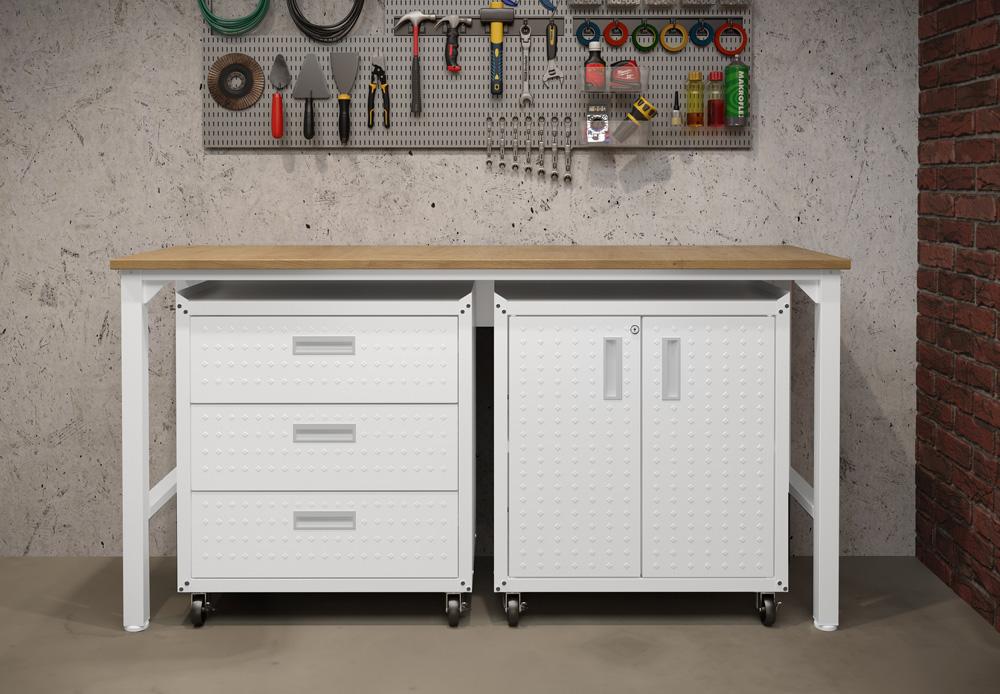 Manhattan Comfort - 3-Piece Fortress Garage Set with 3 Drawers in White - 16GMC-WH veiw 11