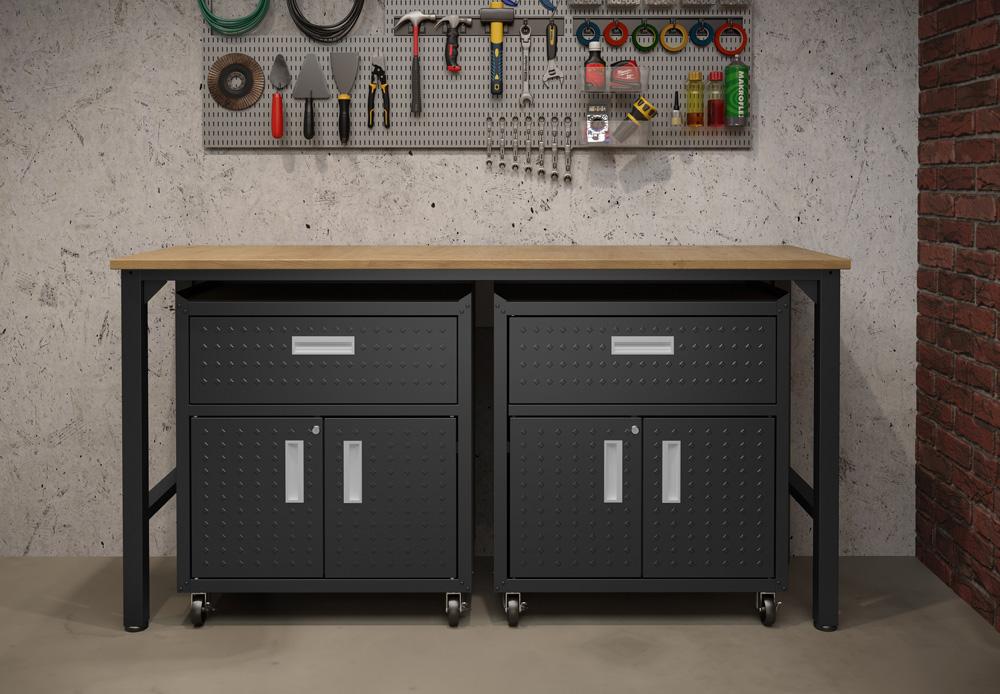 Manhattan Comfort - 3-Piece Fortress Garage Set with 2 Drawers in Charcoal Grey - 17GMC-CH veiw 11
