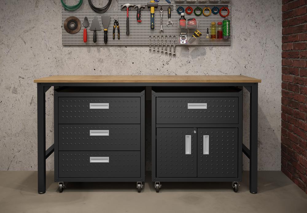 Manhattan Comfort - 3-Piece Fortress Garage Set with 4 Drawers in Charcoal Grey - 18GMC-CH veiw 8