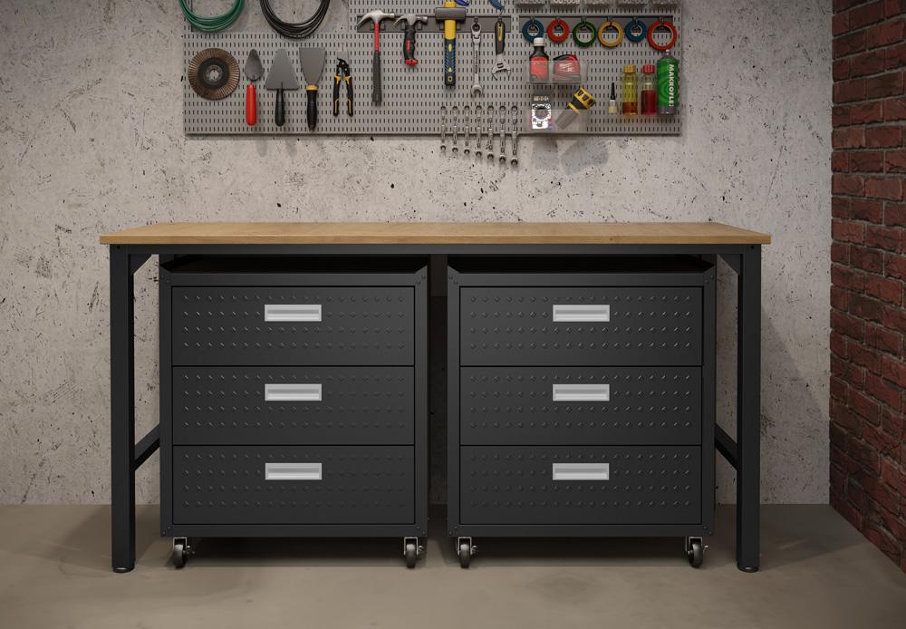 Manhattan Comfort - 3-Piece Fortress Garage Set with 6 Drawers in Charcoal Grey - 19GMC-CH veiw 11
