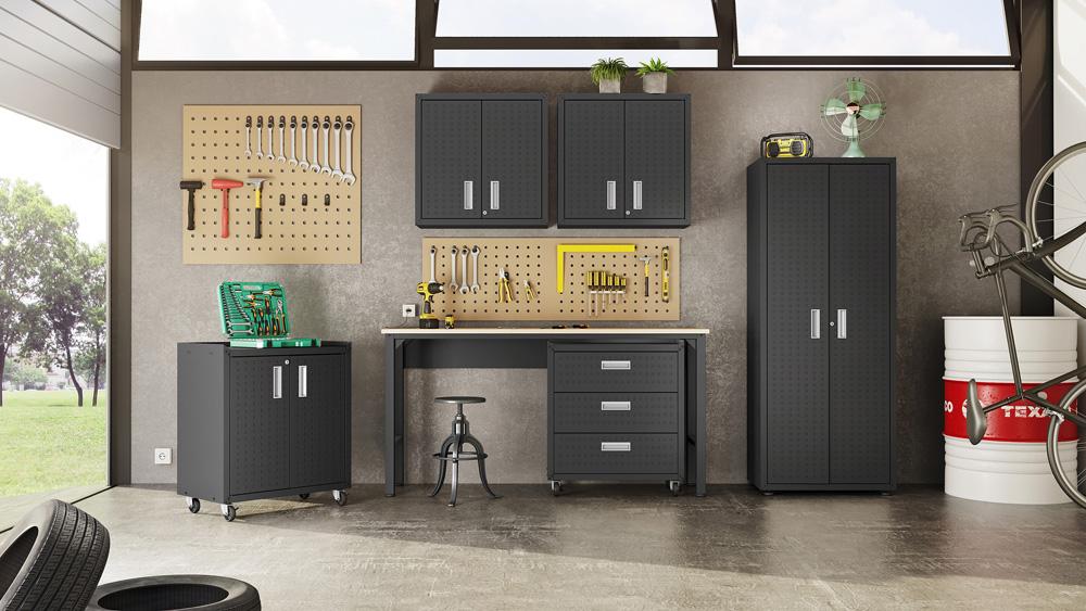 Manhattan Comfort - Fortress Garage Cabinet with 4 Adjustable Shelves in Charcoal Grey - 1GMCF-CH veiw 11