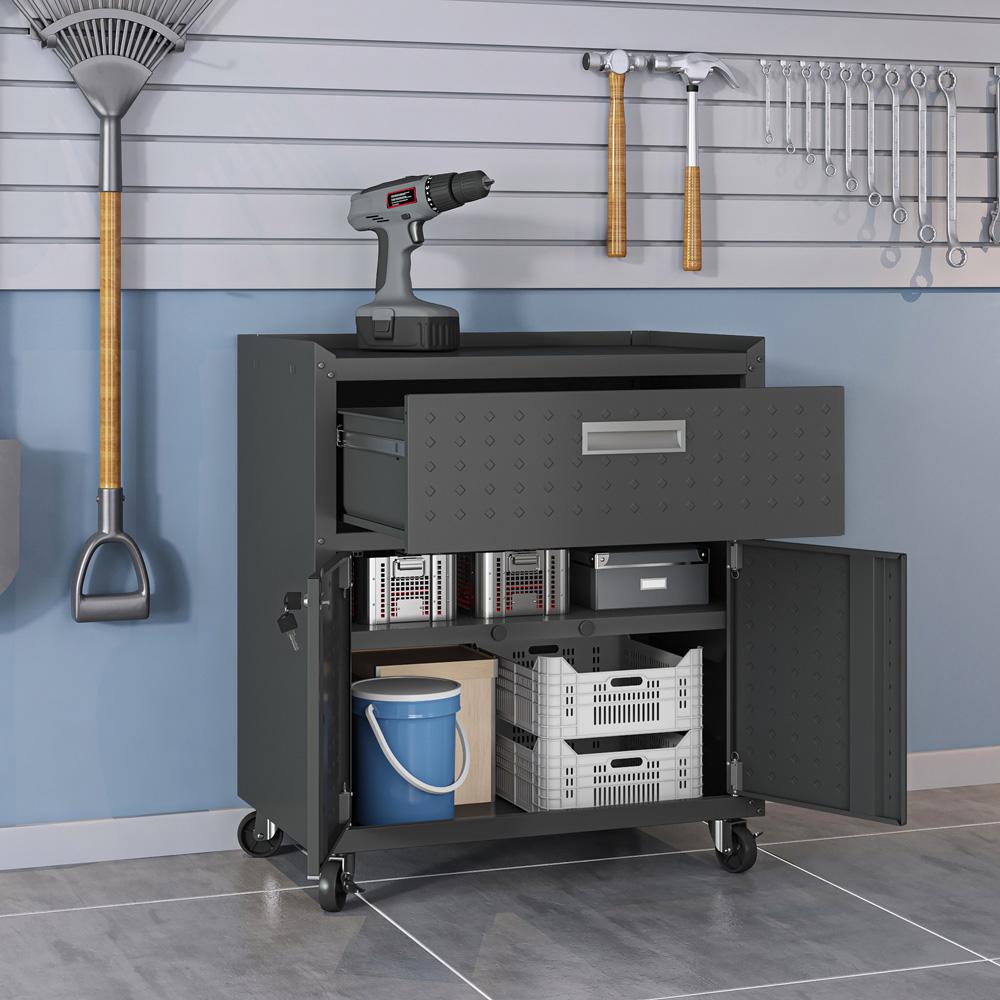 Manhattan Comfort - Fortress Garage Cabinet with 1 Full Extension Drawers in Charcoal Grey - 2GMCC-CH veiw 8