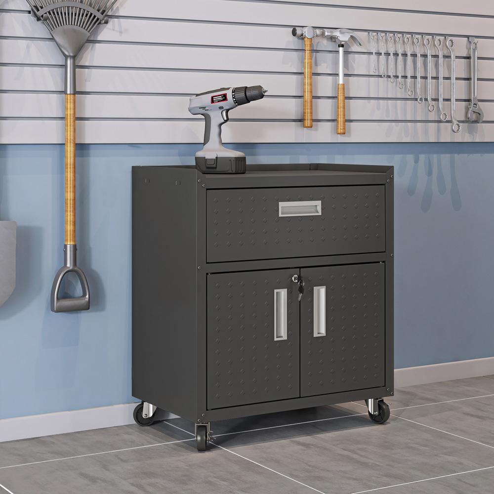 Manhattan Comfort - Fortress Garage Cabinet with 1 Full Extension Drawers in Charcoal Grey - 2GMCC-CH veiw 9