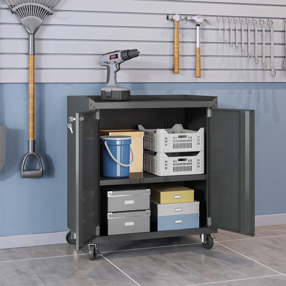 Manhattan Comfort - Fortress 30x18 Garage Cabinet with 2 Adjustable Shelves in Charcoal Grey - 3GMCC-CH veiw 7