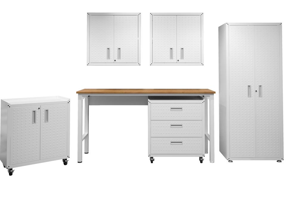 Manhattan Comfort - 6-Piece Fortress Garage Set with 3 Drawers in White - 6-GGGG-WH veiw 1