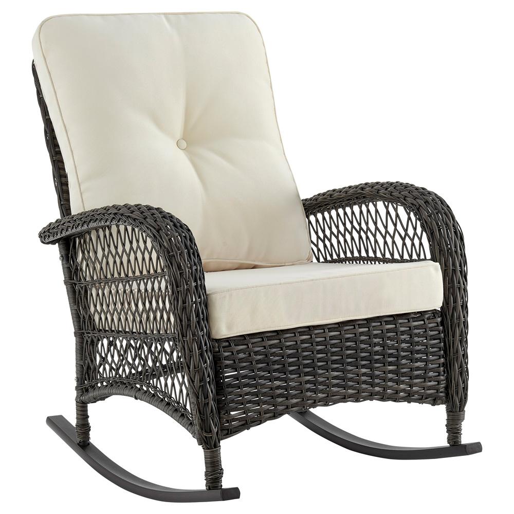 Manhattan Comfort - Fruttuo Polyester Patio Rocking Chair with Iron Steel Legs in Mixed Grey Weave and Cream - OD-CV017-CR veiw 1