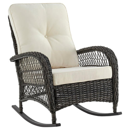 Manhattan Comfort - Fruttuo Polyester Patio Rocking Chair with Iron Steel Legs in Mixed Grey Weave and Cream - OD-CV017-CR veiw 1